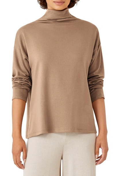 Eileen Fisher Funnel Neck Top In Cinnamon