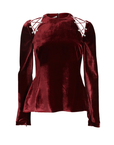 Antonio Berardi Velvet Tie Shoulder Top In Burgundy