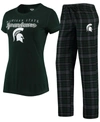 CONCEPTS SPORT WOMEN'S GREEN AND BLACK MICHIGAN STATE SPARTANS LODGE T-SHIRT AND FLANNEL PANTS SLEEP SET
