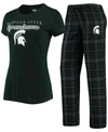 Concepts Sport Women's Green And Black Michigan State Spartans Lodge T-shirt And Flannel Pants Sleep Set In Green/black