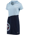 REFRIED APPAREL WOMEN'S LIGHT BLUE AND NAVY TENNESSEE TITANS HOODED MINI DRESS