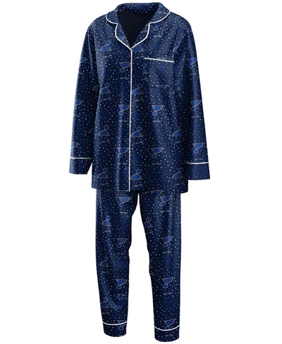 Wear By Erin Andrews Women's Navy St. Louis Blues Long Sleeve Button-up Shirt And Pants Sleep Set
