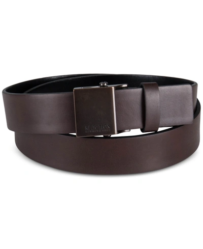 Kenneth Cole Reaction Men's Techni-cole Stretch Covered Plaque Compression Belt In Brown