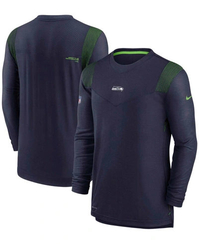 Nike Men's College Navy Seattle Seahawks Sideline Player Uv Performance Long Sleeve T-shirt