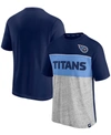 Fanatics Men's Navy And Heathered Gray Tennessee Titans Colorblock T-shirt In Navy/heathered Gray