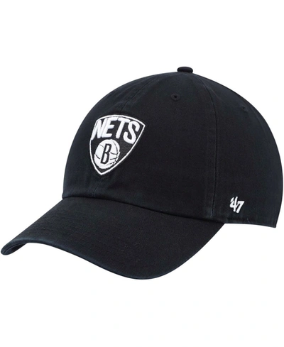 47 Brand Men's Black Brooklyn Nets Alternate Logo Team Clean Up Adjustable Hat