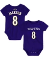 Outerstuff Infant Newborn Lamar Jackson Purple Baltimore Ravens Mainliner Name And Number Bodysuit In Purple