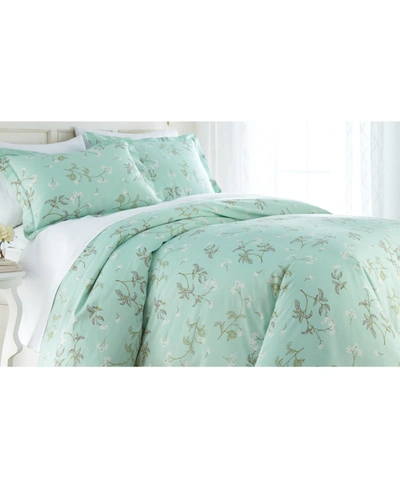 Southshore Fine Linens Forget Me Not Cotton Reversible 3 Piece Duvet Cover Set, Full/queen In Green