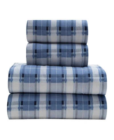Elite Home Torrey Lane Flannel 4 Piece Sheet Set, Full Bedding In Tartan Plaid-blue