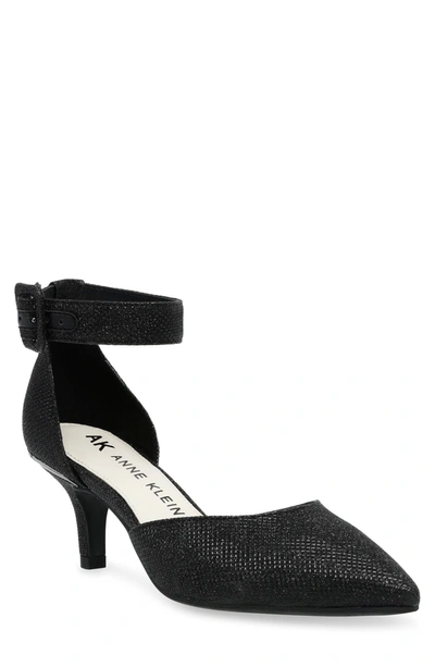Anne Klein Fararia Pointed Toe Kitten Heel Pump In Black Glamour Lurex