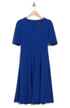 Donna Morgan V-neck Fit & Flare Dress In Blue Sapphire