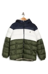 Izod Faux Shearling Lined Quilted Jacket In Hunter Green Colorblock