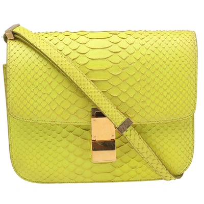 Pre-owned Celine Neon Yellow Python Leather Medium Box Shoulder Bag