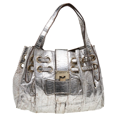 Pre-owned Jimmy Choo Metallic Silver Python Leather Riki Tote