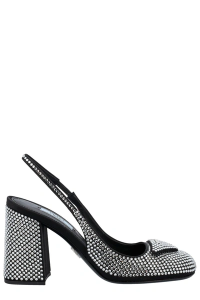 Prada Crystal-embellished Slingback Pumps In Multi