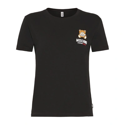 Moschino 黑色修身经典款小熊logo印花女士短袖t恤 In Black