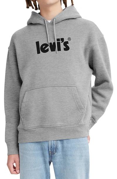 Levi's Men's Poster Graphic Logo Relaxed Fit Hoodie In Heather Gray