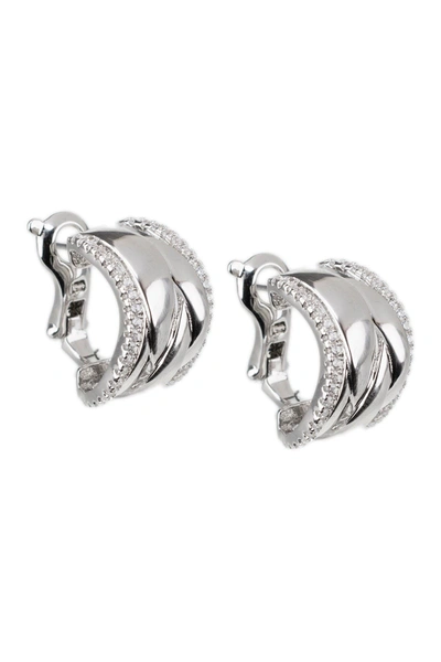 Cz By Kenneth Jay Lane Cz Curved Double Swirl Cuff Earrings In Clear/silver