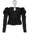 Ulla Johnson Mirelle Ruffled Ruched Satin Halterneck Blouse In Noir