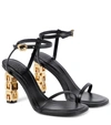Givenchy Black Leather Sandals With G Cube Heel In Black