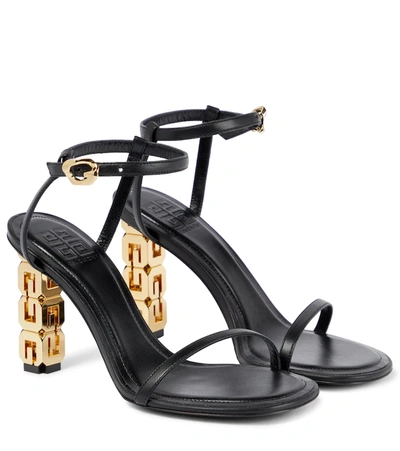Givenchy Black Leather Sandals With G Cube Heel In Green Forest