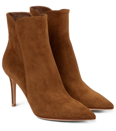 Gianvito Rossi Levy 85 Suede Ankle Boots In Brown
