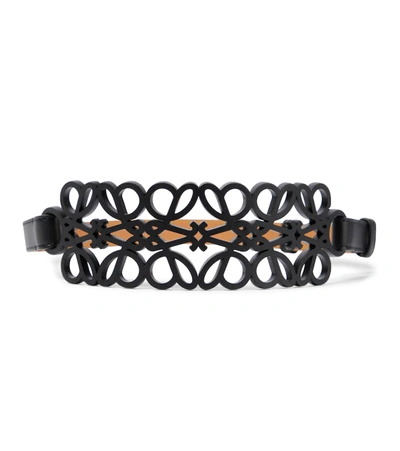 Loewe Anagram Cutout Calfskin Leather Belt In Black