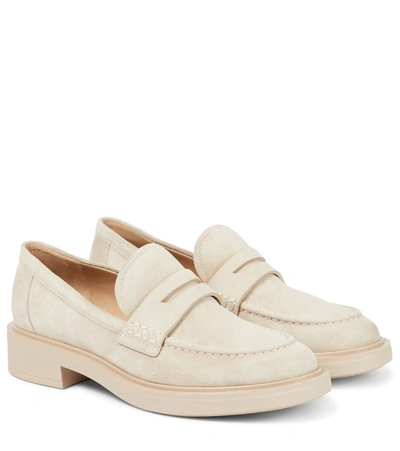 Gianvito Rossi Harris Suede Penny Loafers In Beige