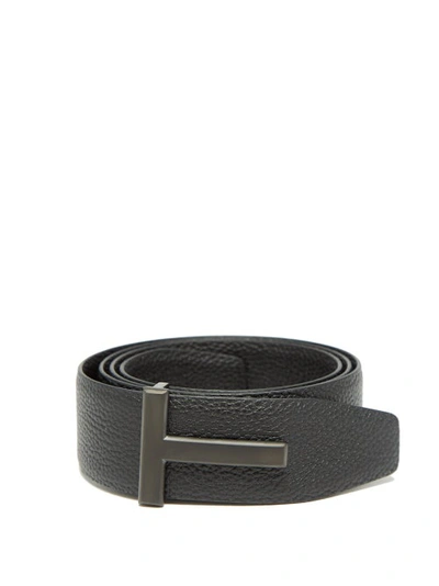 Tom Ford T Buckle Leather Belt In Nero