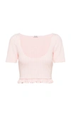 Miu Miu Short-sleeved Jersey Top With Ruching In Pink