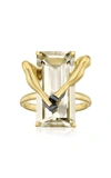 SAUER LEGS 18K YELLOW GOLD QUARTZ; DIAMOND RING