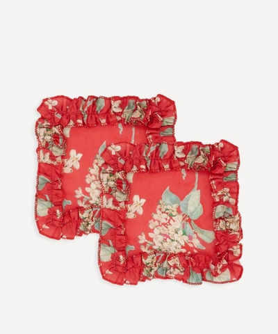 Coco & Wolf X Skye Mcalpine Archive Lilac Ruffle Edge Cocktail Napkins Set Of Two In Red