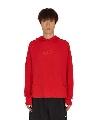 Erl Waffle Knit Hooded Sweatshirt In Red