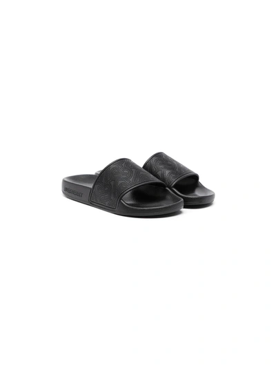 Burberry Kids' Perforated Tb Pattern Slides In Black
