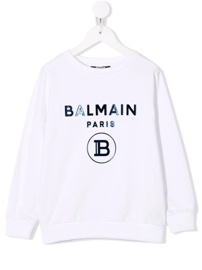 Balmain Kids' Logo-print Cotton Sweatshirt In Bianco