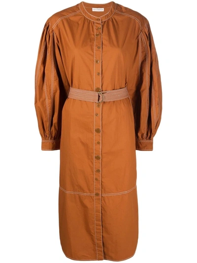 Ulla Johnson Contrast-stitch Mid-length Shirtdress In Brown