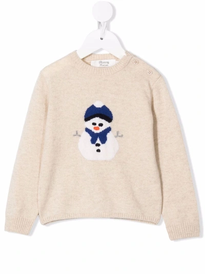 Bonpoint Babies' Tyler Snowman Knitted Jumper In Neutrals