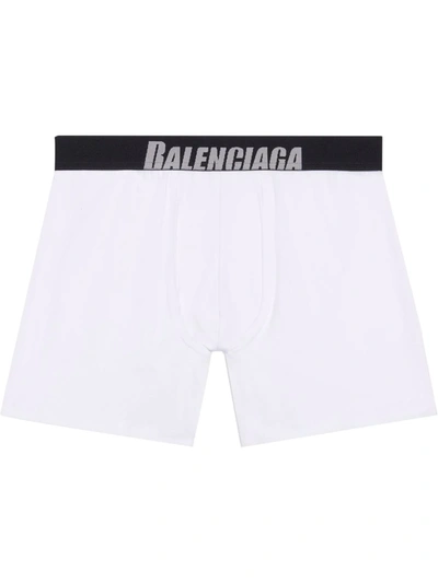 Balenciaga Men's Cotton Jersey Logo Boxer Briefs In White