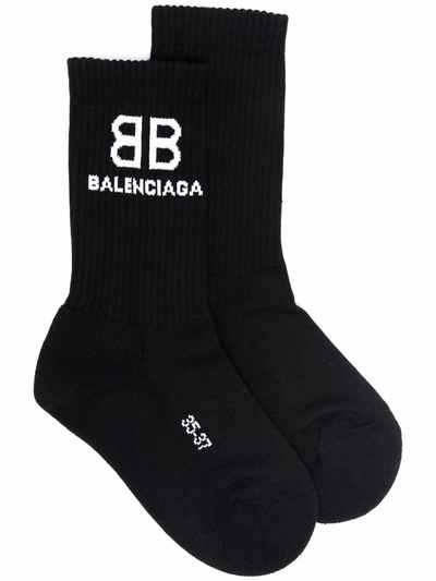 Balenciaga Logo网球针织袜 In Black,white