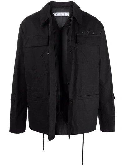 Off-white Logo-embroidered Military Jacket In Black