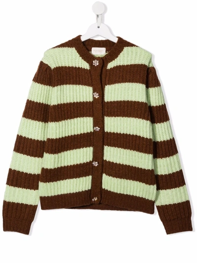 Scotch & Soda Kids' Striped Knitted Cardigan In Brown