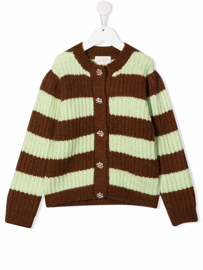 Scotch & Soda Kids' Striped Knitted Cardigan In Brown