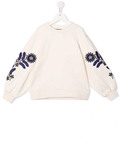 Scotch & Soda Kids' Floral-embroidered Cotton Sweatshirt In Neutrals