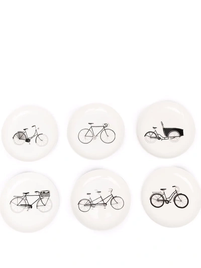 Pols Potten Bike-print Plates Set Of 6 In White