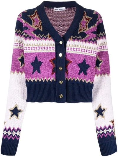Paco Rabanne Stardust Cropped Fair Isle Metallic Knitted Cardigan In Multicolore
