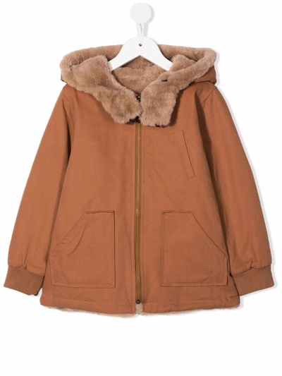 Emile Et Ida Kids' Faux-fur Zipped Coat In Brown