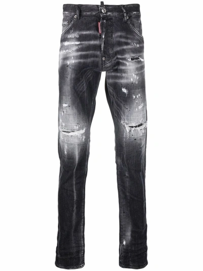 Dsquared2 Distressed-effect Straight-leg Jeans In Black