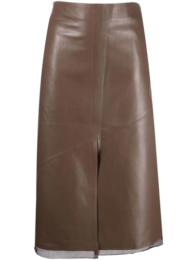 Aeron Layered Straight Skirt In Brown
