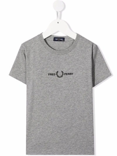 Fred Perry Kids' Logo Crew-neck T-shirt In Grey