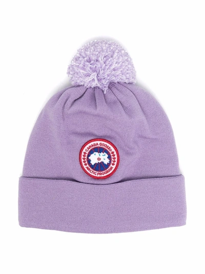 Canada Goose Kid's Logo Patch Pompom Hat In Lavendar